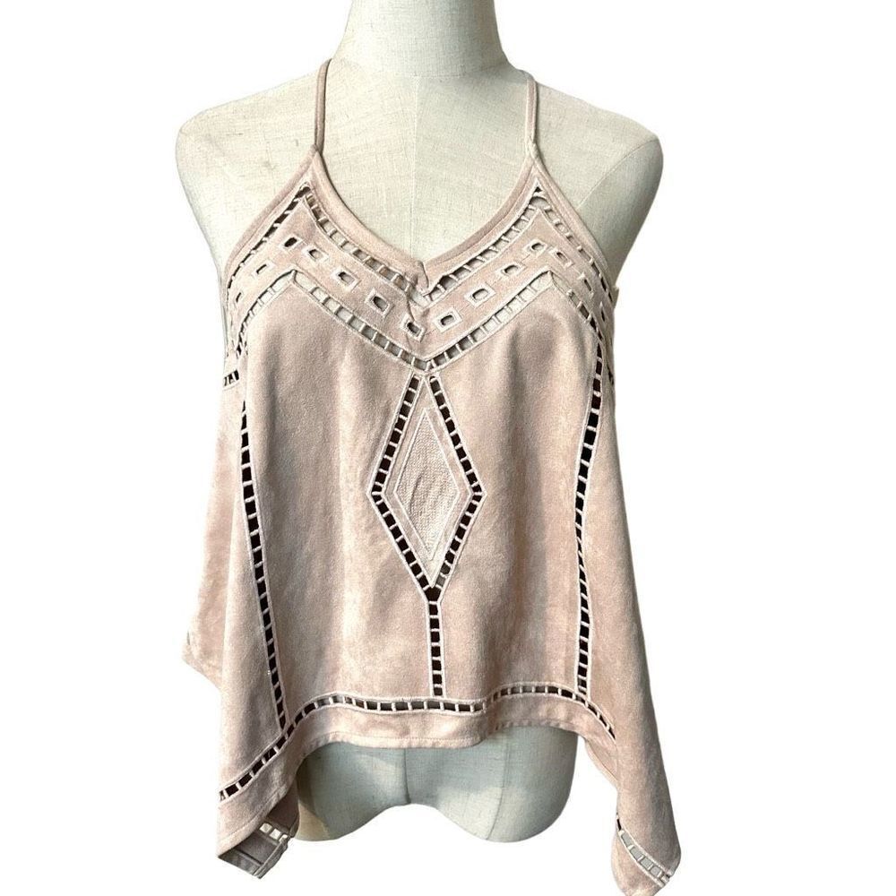 J.O.A Los Angeles pink faux suede tie back tank top